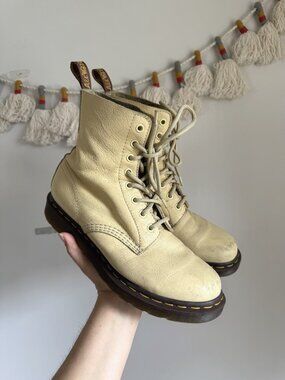 Dr. Martens 1460 Pascal Virginia Leather Lace Up Moto Boots Pastel Yellow Grunge